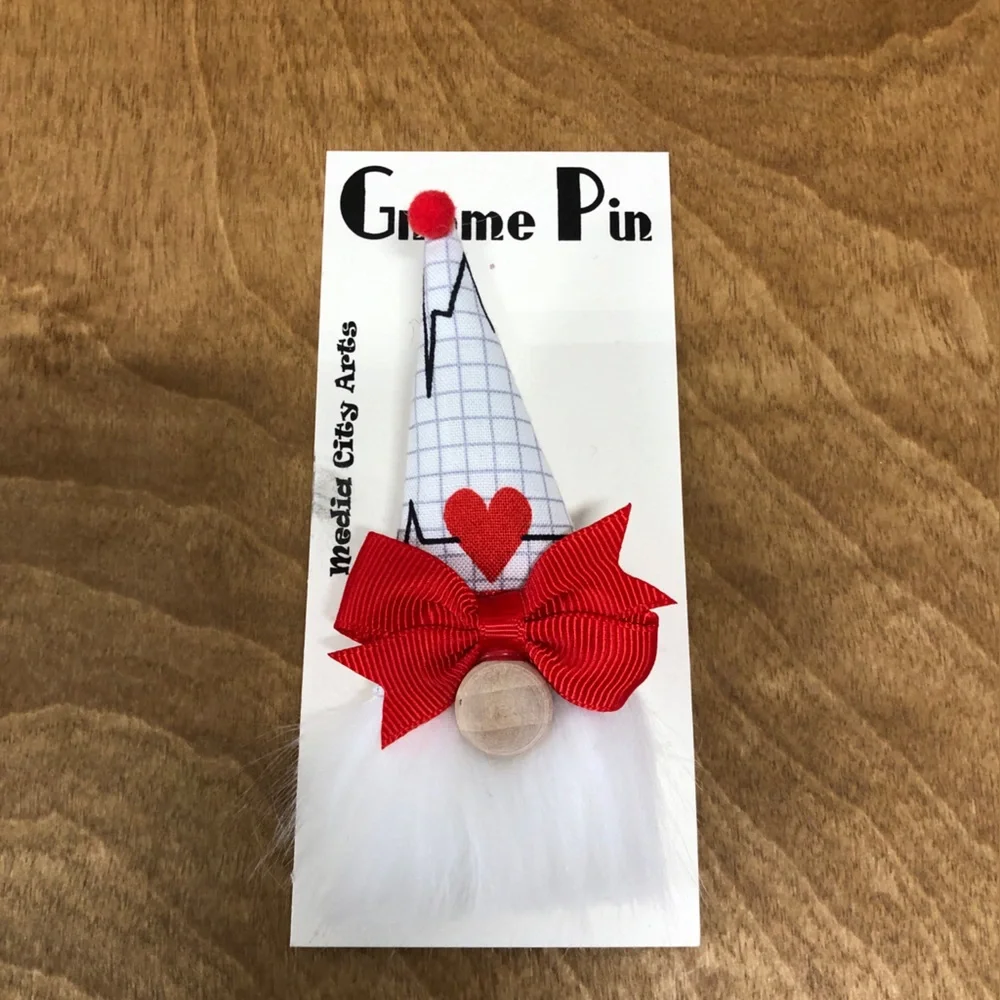 Medical Gnome Pin Brooch Handmade Gift Guide Bow Magnetic Heart Throb Healthcare - Picture 2 of 4